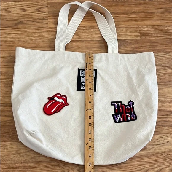 The Who - Fall out Boy - Rolling Stones Canvas Tote Bag upcycled 19"x14"x4.5" - Picture 7 of 9